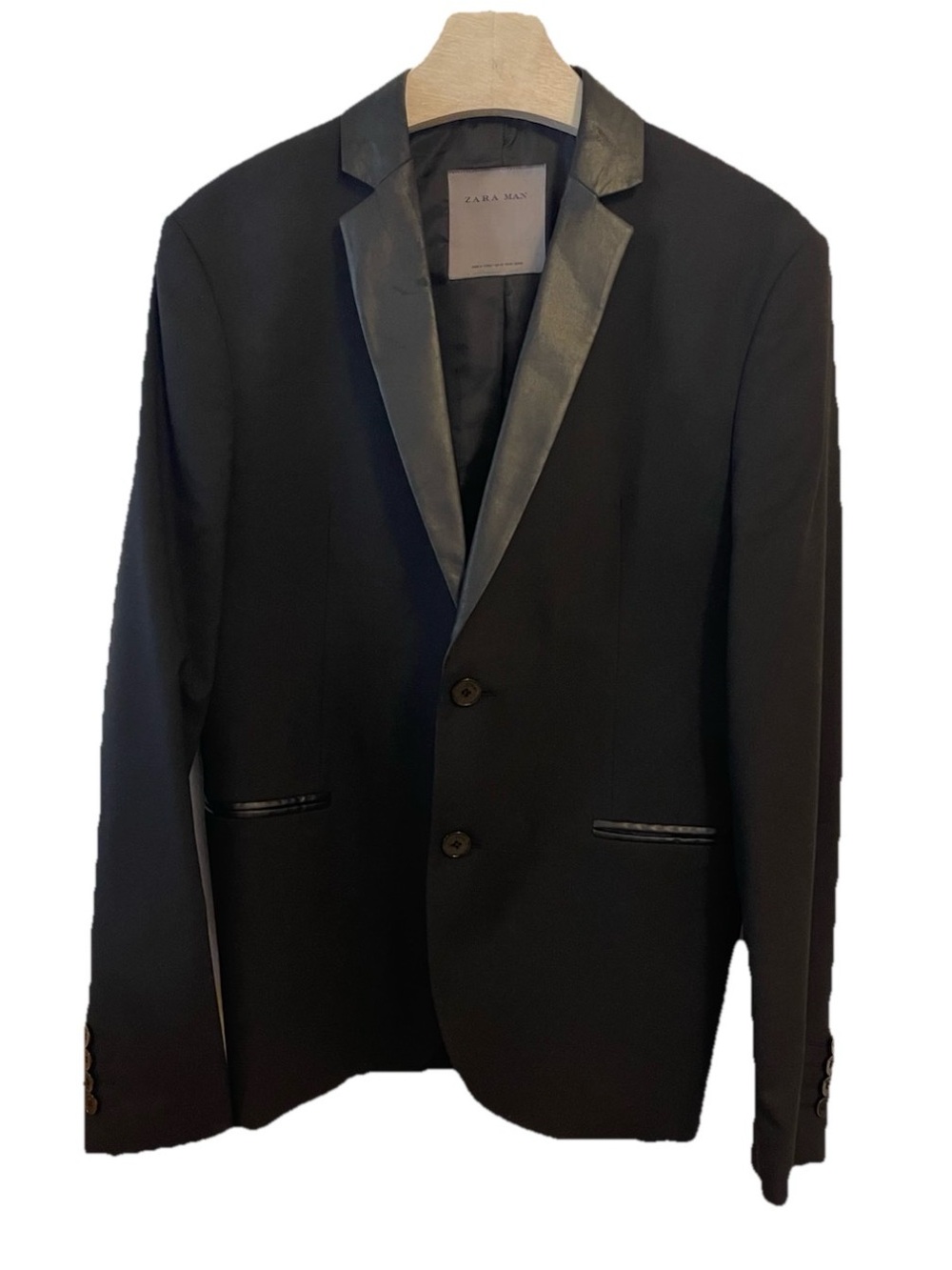 Zara Man Blazer Size 38 Black Faux Leather Lapel Suit Jacket
